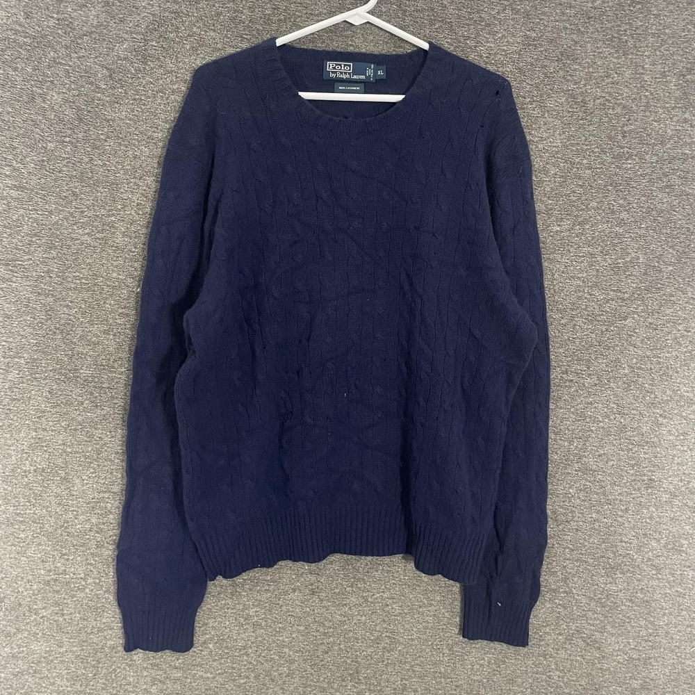Polo‎ By Ralph Lauren Sweater Mens XL Blue 100% Cashmere Cable Knit Pullover